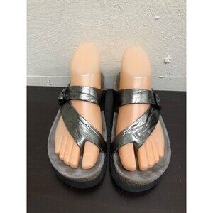 MEPHISTO Helen women metallic Gray Leather Strap slip on sandal SZ EUR 35/US 5